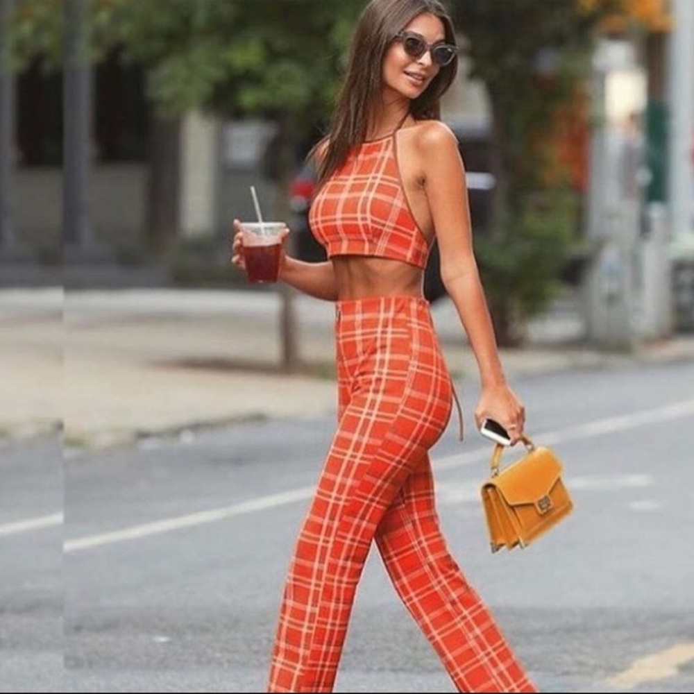 I Am Gia plaid top and bottom orange